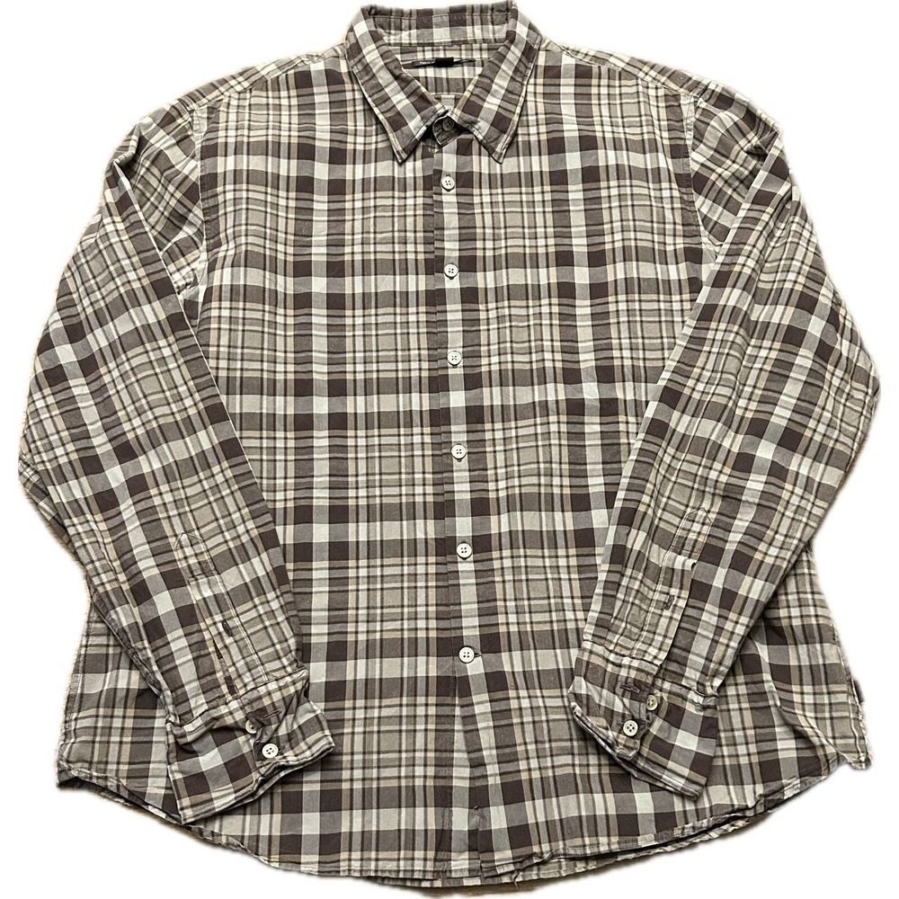 John Varvatos Men's Long Sleeve Dress Shirt Plaid Brown Lightweight Size XXL